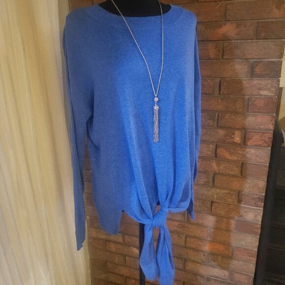 Westbound Medium Blue Soft as Cashmere Front Tie Sweater - Size L - Picture 1 of 7